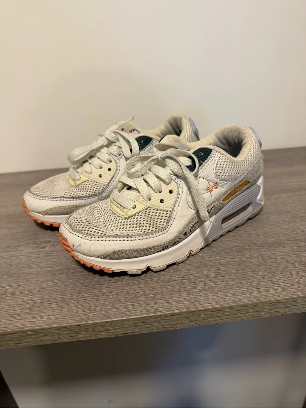 Nike Kids Cream and Orange Mesh Athletic Sneakers